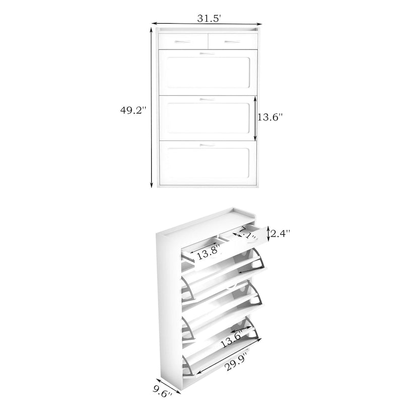 Meuble à chaussures en bois massif blanc de 80 cm, armoire à chaussures à trois niveaux avec tiroirs basculants