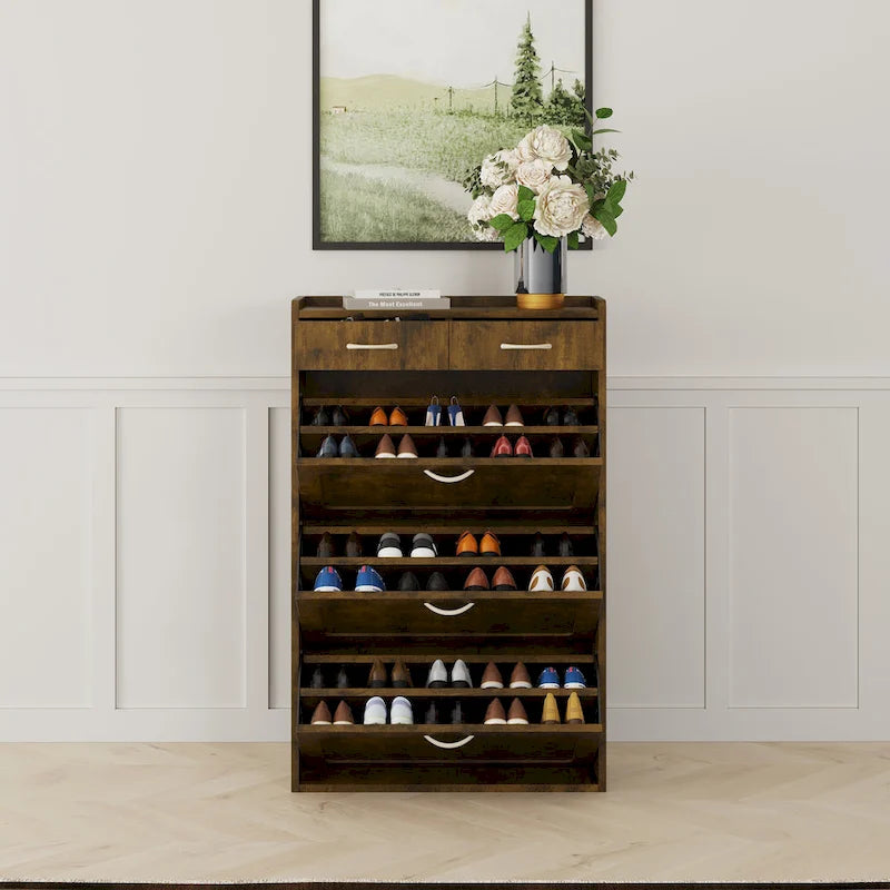 Meuble à chaussures en bois massif blanc de 80 cm, armoire à chaussures à trois niveaux avec tiroirs basculants