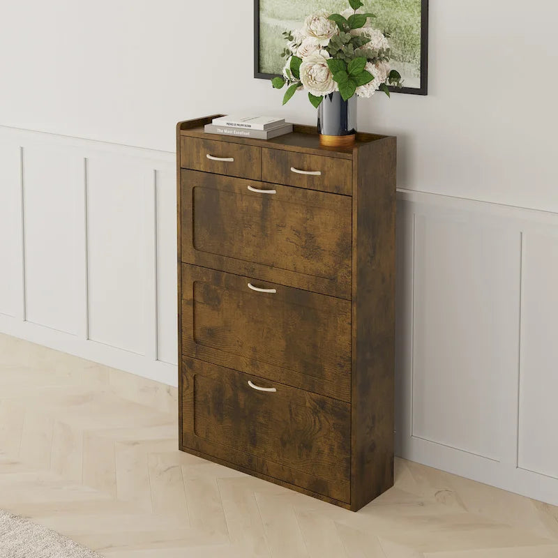 Meuble à chaussures en bois massif blanc de 80 cm, armoire à chaussures à trois niveaux avec tiroirs basculants