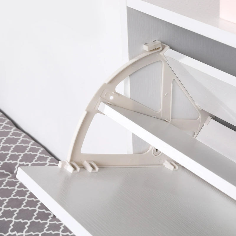 Meuble à chaussures fin, meuble de rangement à chaussures tendance avec 3 grands tiroirs dépliants et une surface supérieure spacieuse pour petits objets, blanc