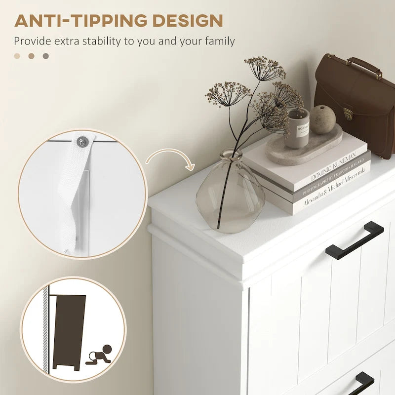 Meuble à chaussures fin, meuble de rangement à chaussures tendance avec 3 grands tiroirs dépliants et une surface supérieure spacieuse pour petits objets, blanc