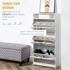 Meuble à chaussures fin, meuble de rangement à chaussures tendance avec 3 grands tiroirs dépliants et une surface supérieure spacieuse pour petits objets, blanc