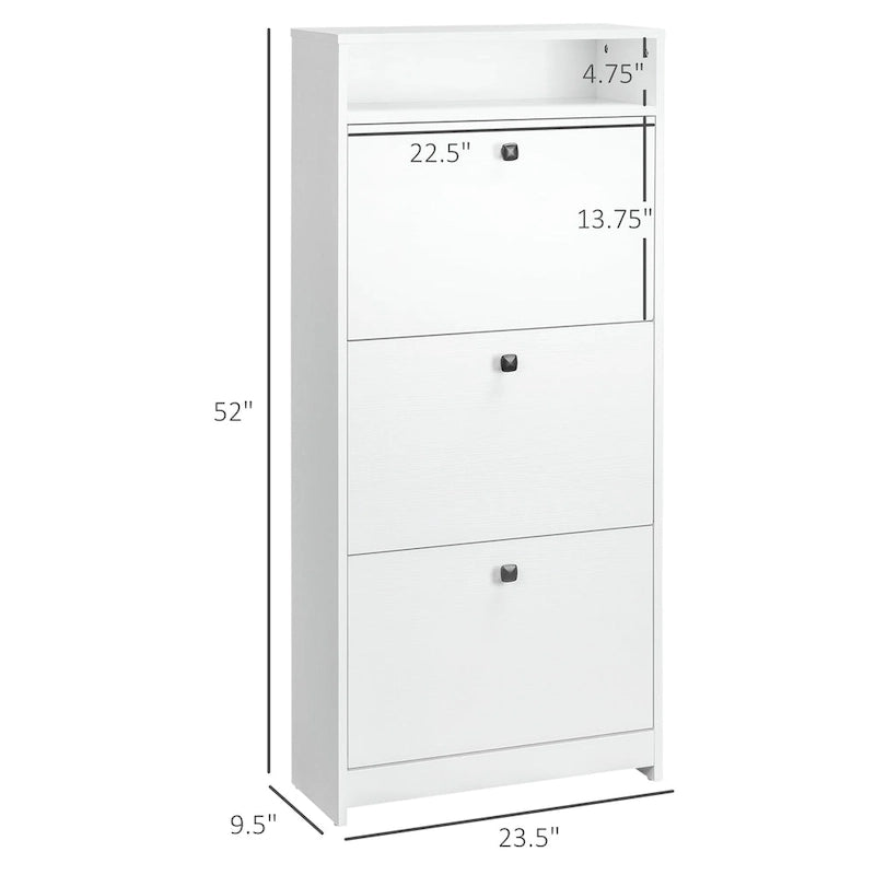 Meuble à chaussures fin, meuble de rangement à chaussures tendance avec 3 grands tiroirs dépliants et une surface supérieure spacieuse pour petits objets, blanc
