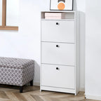 Meuble à chaussures fin, meuble de rangement à chaussures tendance avec 3 grands tiroirs dépliants et une surface supérieure spacieuse pour petits objets, blanc