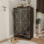 Meuble Miroir Décoration Élégante avec Bords Argentés, Meuble Miroir avec Rangement Double Porte