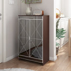 Meuble Miroir Décoration Élégante avec Bords Argentés, Meuble Miroir avec Rangement Double Porte