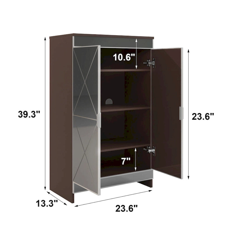 Meuble Miroir Décoration Élégante avec Bords Argentés, Meuble Miroir avec Rangement Double Porte