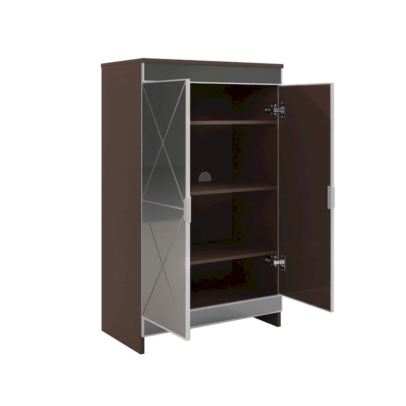 Meuble Miroir Décoration Élégante avec Bords Argentés, Meuble Miroir avec Rangement Double Porte