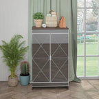 Meuble Miroir Décoration Élégante avec Bords Argentés, Meuble Miroir avec Rangement Double Porte