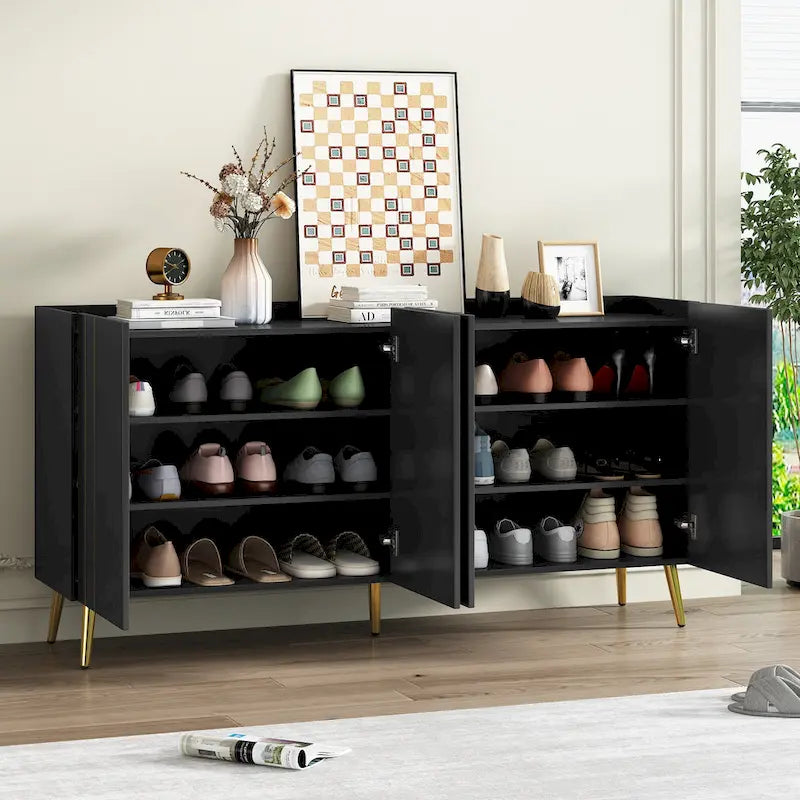 Meuble à chaussures luxueux avec 5 pieds en métal, meuble TV moderne avec 4 étagères réglables pour téléviseurs jusqu'à 70 pouces