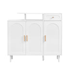 Meuble à chaussures élégant avec portes cintrées et tiroir, buffet de rangement de style crème avec étagères réglables et pieds en bois massif