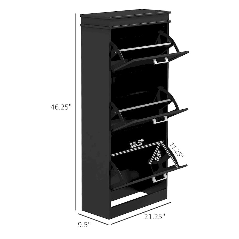 Meuble à chaussures pour entrée, étagère à chaussures étroite avec 3 tiroirs basculants et étagères réglables pour 15 paires de chaussures