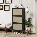 Meuble à chaussures 3 portes en rotin, Armoire à chaussures moderne autoportante