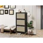 Meuble à chaussures 3 portes en rotin, Armoire à chaussures moderne autoportante