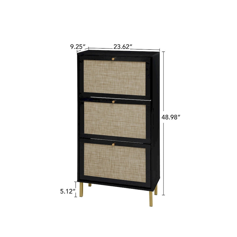 Meuble à chaussures 3 portes en rotin, Armoire à chaussures moderne autoportante