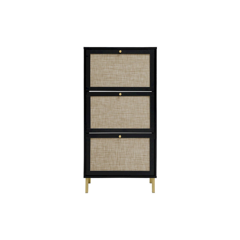 Meuble à chaussures 3 portes en rotin, Armoire à chaussures moderne autoportante