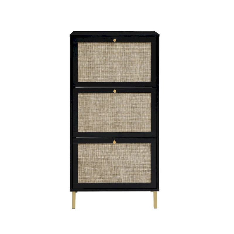 Meuble à chaussures 3 portes en rotin, Armoire à chaussures moderne autoportante
