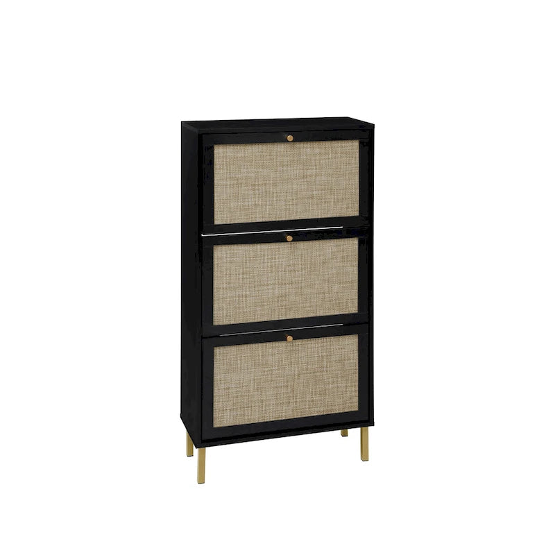 Meuble à chaussures 3 portes en rotin, Armoire à chaussures moderne autoportante