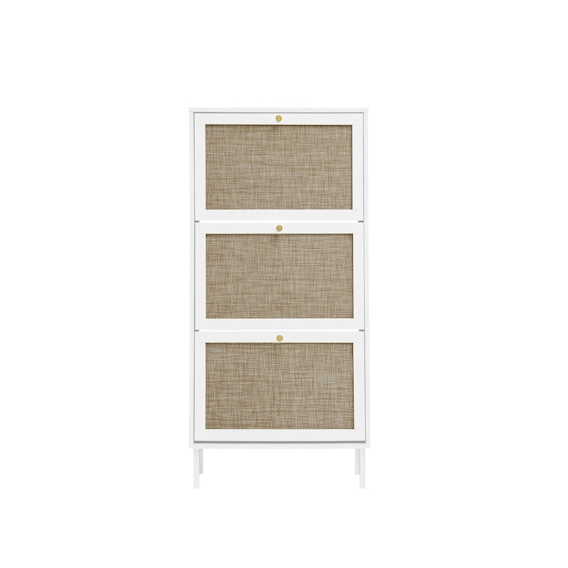 Meuble à chaussures 3 portes en rotin, Armoire à chaussures moderne autoportante