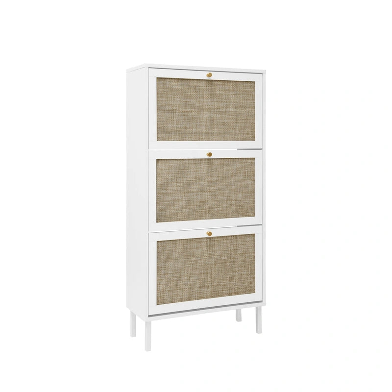 Meuble à chaussures 3 portes en rotin, Armoire à chaussures moderne autoportante