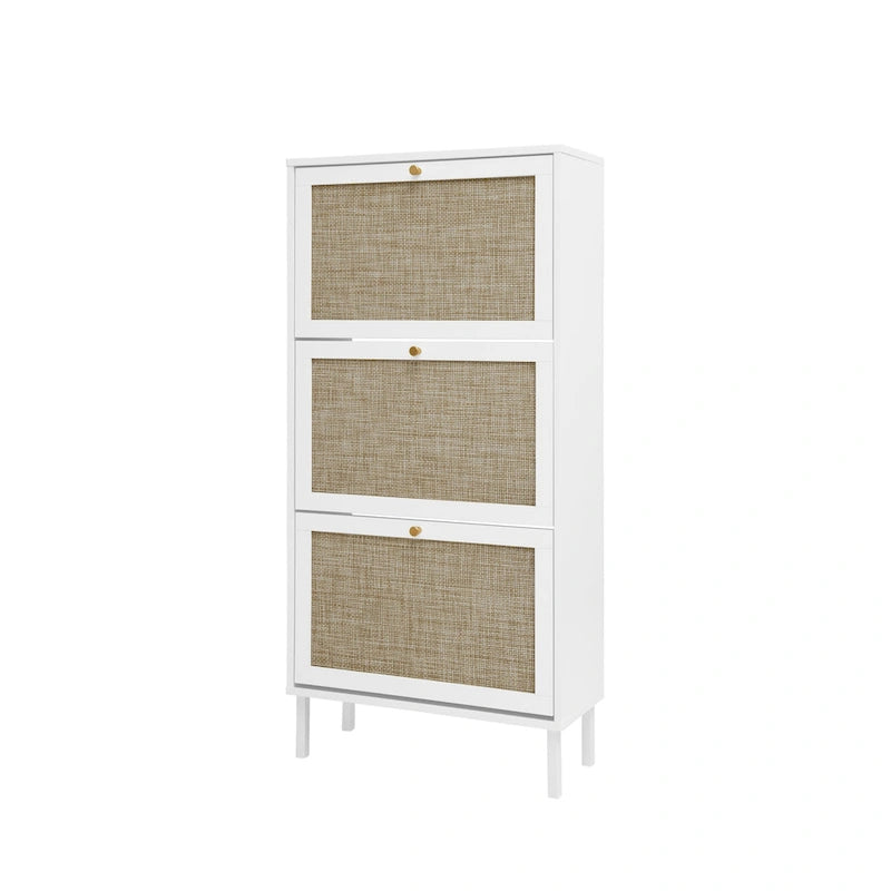 Meuble à chaussures 3 portes en rotin, Armoire à chaussures moderne autoportante