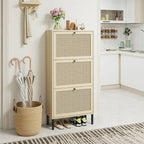 Meuble à chaussures 3 portes en rotin, Armoire à chaussures moderne autoportante
