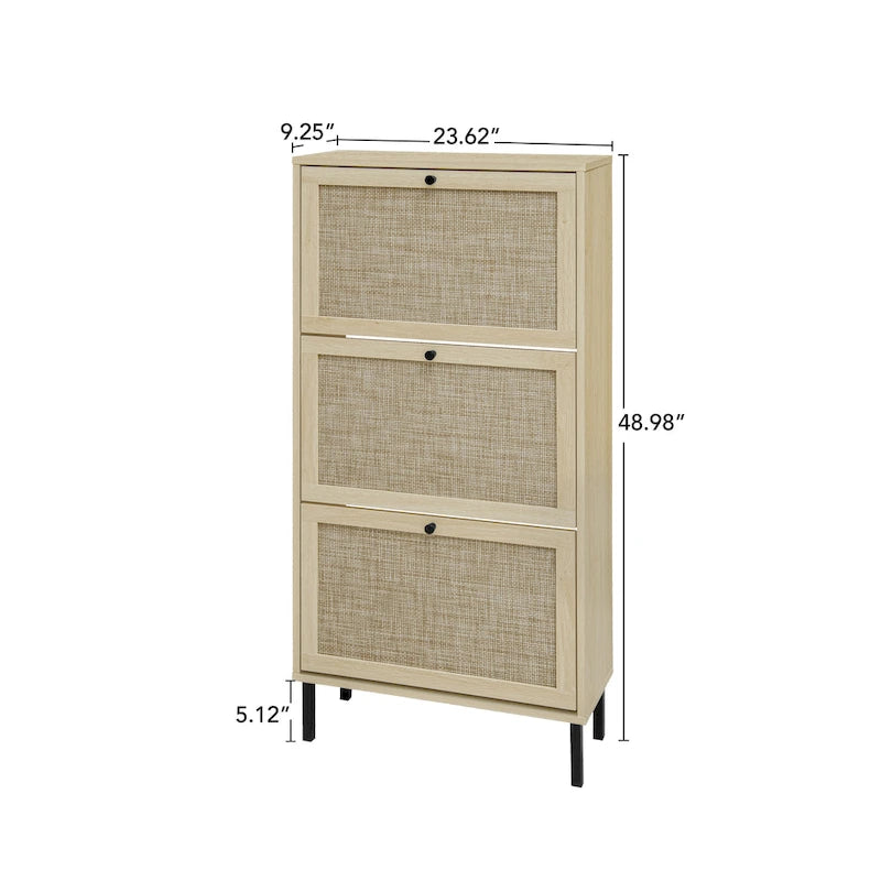 Meuble à chaussures 3 portes en rotin, Armoire à chaussures moderne autoportante