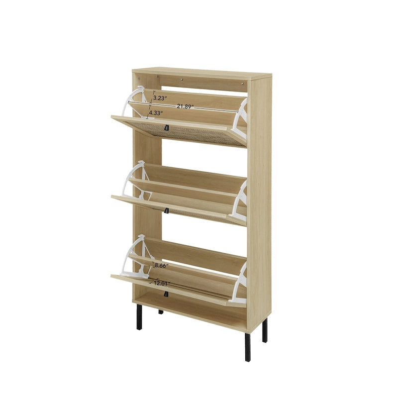 Meuble à chaussures 3 portes en rotin, Armoire à chaussures moderne autoportante