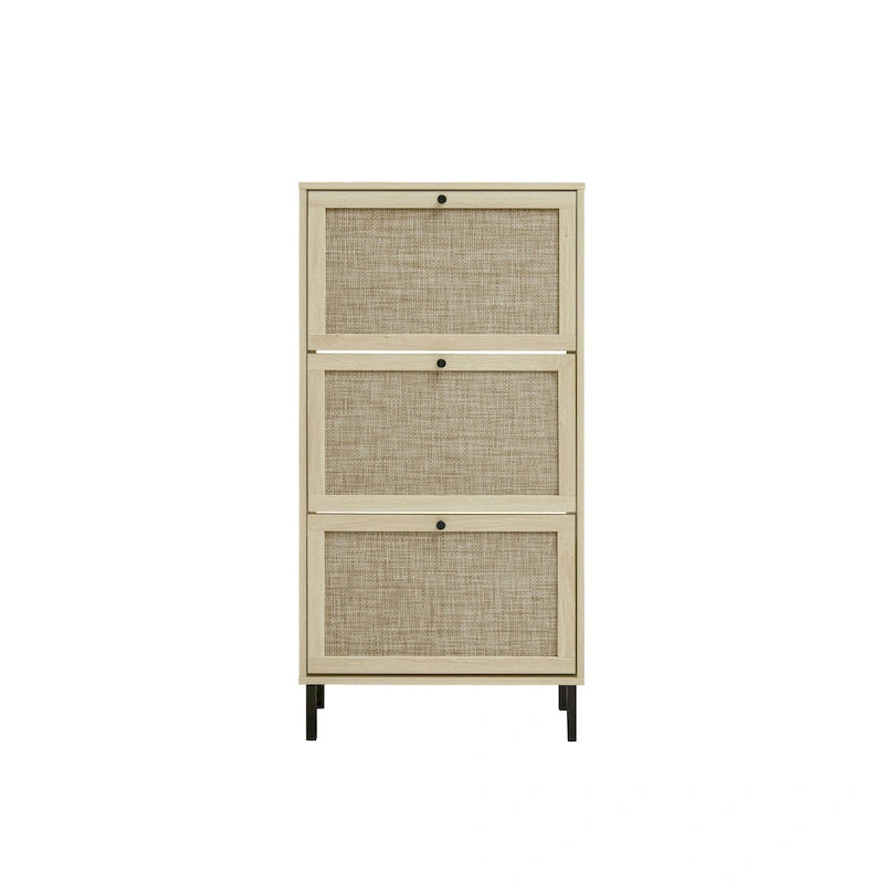 Meuble à chaussures 3 portes en rotin, Armoire à chaussures moderne autoportante