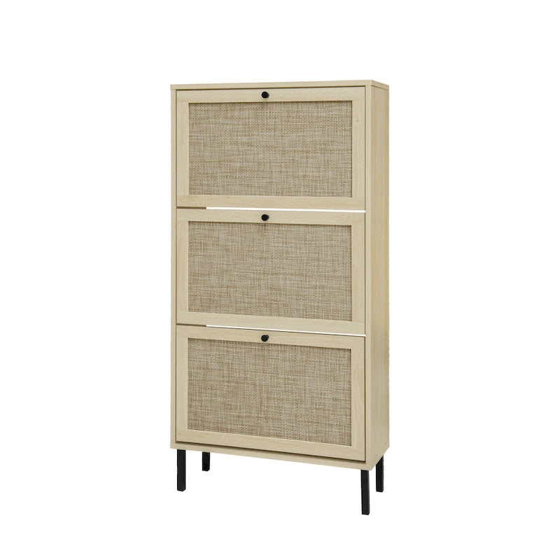Meuble à chaussures 3 portes en rotin, Armoire à chaussures moderne autoportante