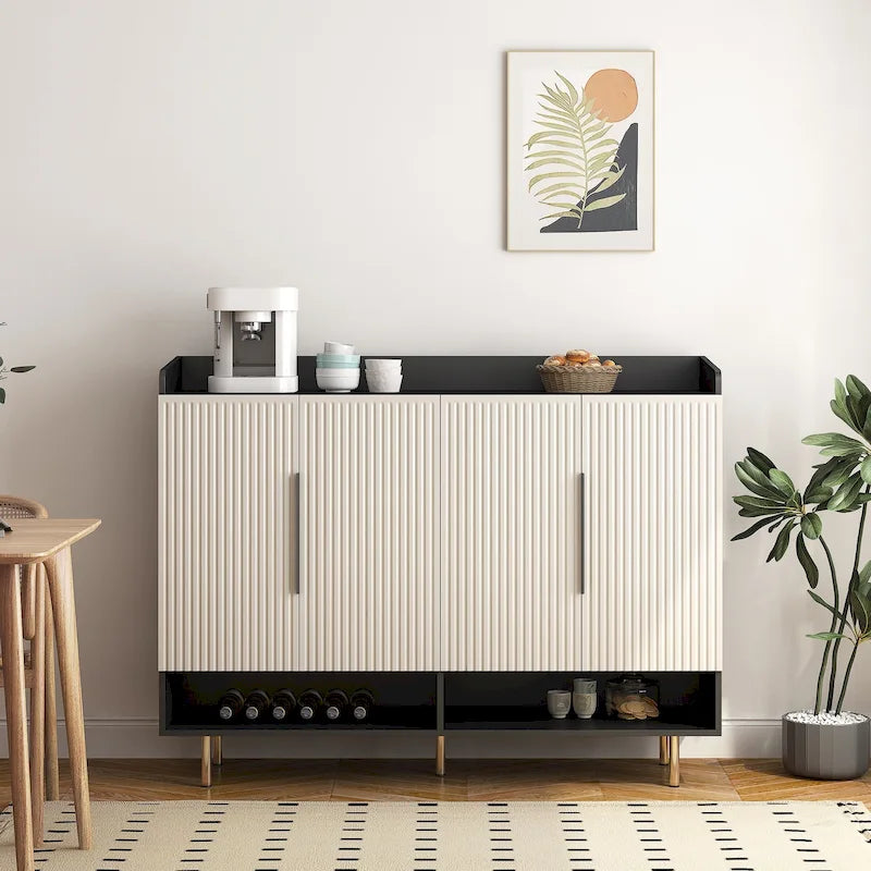 Buffet, Armoire à chaussures avec 4 portes Grande armoire de rangement moderne pour chaussures avec étagères réglables