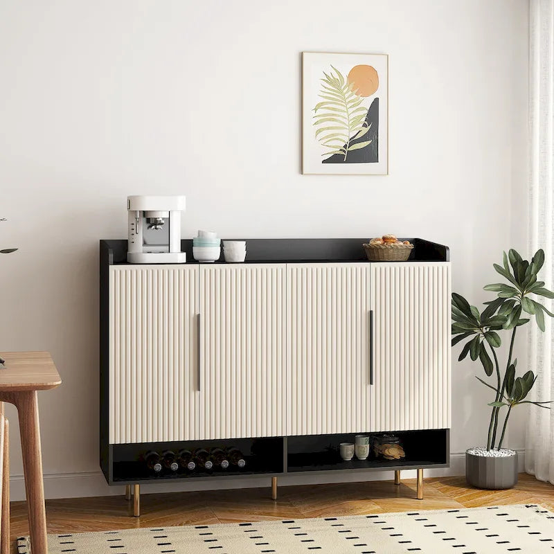 Buffet, Armoire à chaussures avec 4 portes Grande armoire de rangement moderne pour chaussures avec étagères réglables
