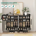 Buffet, Armoire à chaussures avec 4 portes Grande armoire de rangement moderne pour chaussures avec étagères réglables