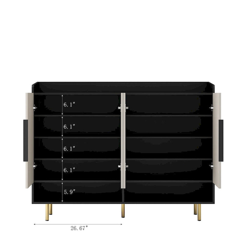 Buffet, Armoire à chaussures avec 4 portes Grande armoire de rangement moderne pour chaussures avec étagères réglables