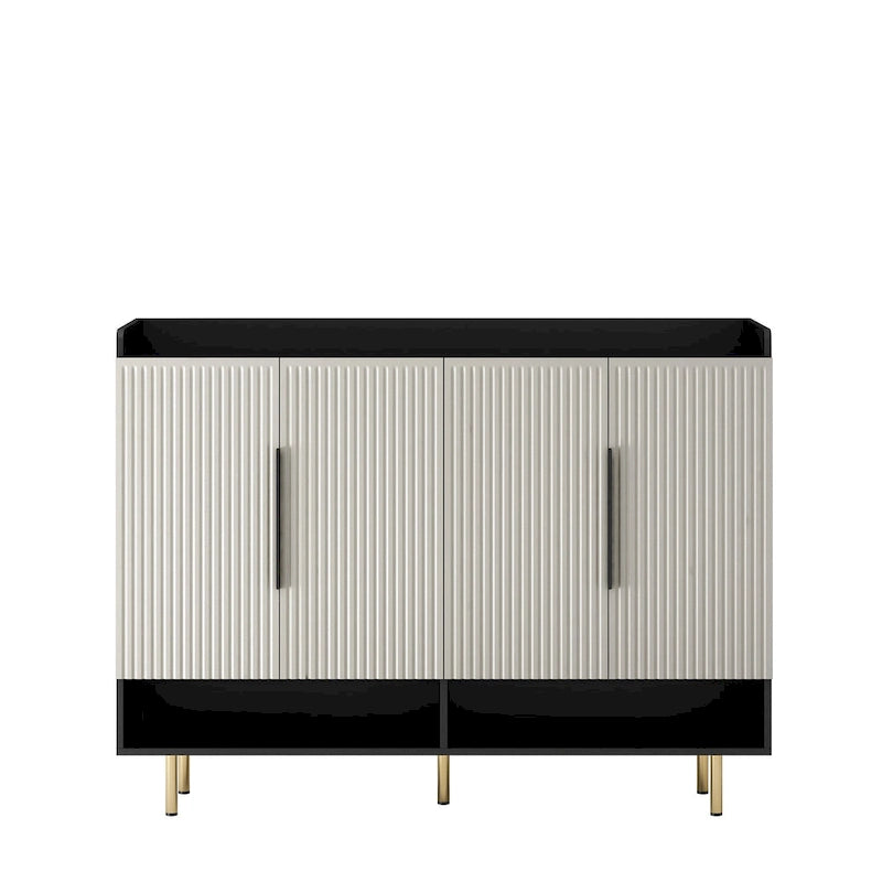 Buffet, Armoire à chaussures avec 4 portes Grande armoire de rangement moderne pour chaussures avec étagères réglables
