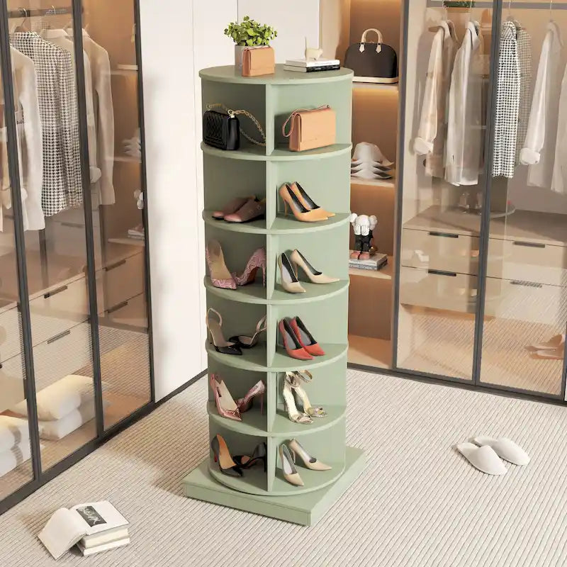 Armoire à chaussures tournante à 360° verte 6 niveaux