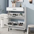 Meuble de rangement à chaussures autoportant avec tiroirs et pieds en métal, Armoire à chaussures moderne avec 2 tiroirs à abattant