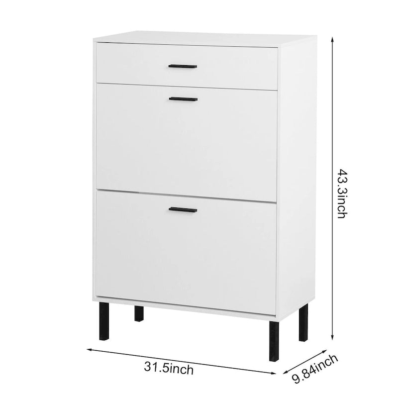 Meuble de rangement à chaussures autoportant avec tiroirs et pieds en métal, Armoire à chaussures moderne avec 2 tiroirs à abattant
