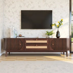 Meuble TV en rotin pour téléviseurs jusqu'à 75 pouces, meuble console de divertissement avec pieds en bois massif