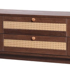 Meuble TV en rotin pour téléviseurs jusqu'à 75 pouces, meuble console de divertissement avec pieds en bois massif