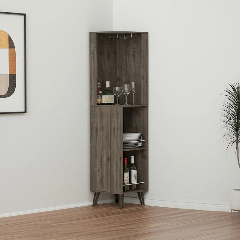 HomeRoots Meuble de Bar d'Angle en Bois Marron Foncé 73 avec Un Tiroir