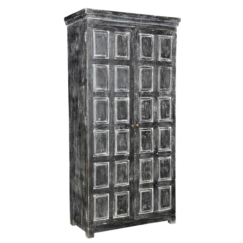 HomeRoots 72 Garde-manger ou placard de rangement en bois massif gris foncé - 36" X 72" X 18"