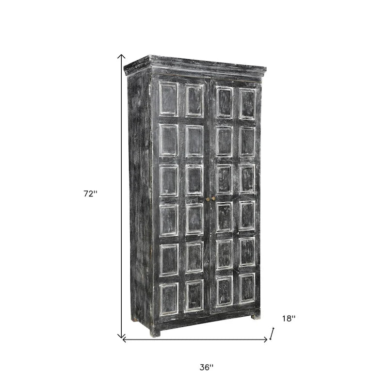 HomeRoots 72 Garde-manger ou placard de rangement en bois massif gris foncé - 36" X 72" X 18"