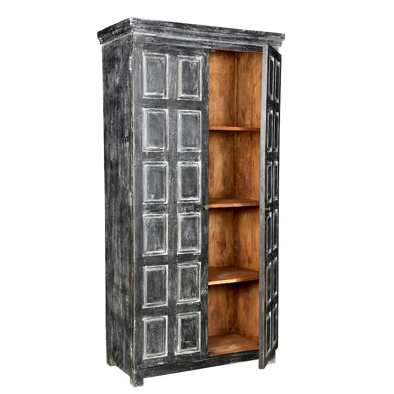 HomeRoots 72 Garde-manger ou placard de rangement en bois massif gris foncé - 36" X 72" X 18"