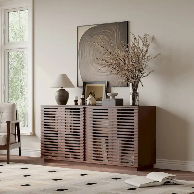 Meuble de rangement spacieux avec portes creuses pour salon, salle à manger, chambre, couloir, chêne de palissandre, 59,92 L x 15,75 P x 29,53 H