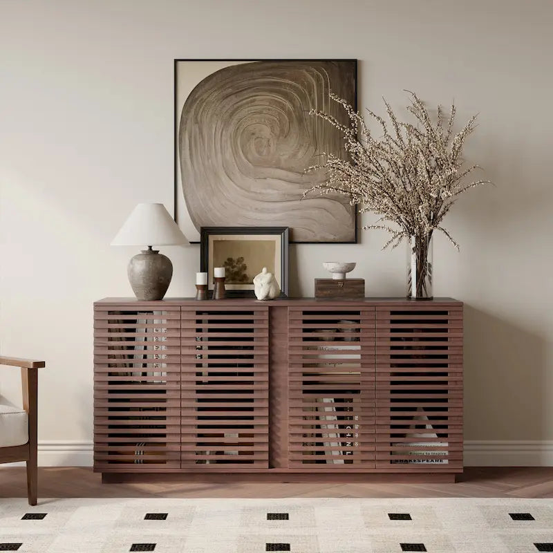 Meuble de rangement spacieux avec portes creuses pour salon, salle à manger, chambre, couloir, chêne de palissandre, 59,92 L x 15,75 P x 29,53 H