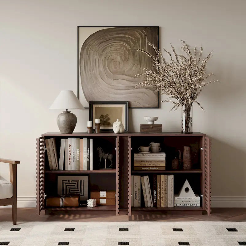 Meuble de rangement spacieux avec portes creuses pour salon, salle à manger, chambre, couloir, chêne de palissandre, 59,92 L x 15,75 P x 29,53 H