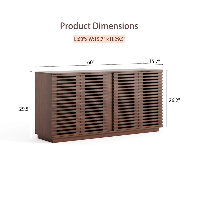 Meuble de rangement spacieux avec portes creuses pour salon, salle à manger, chambre, couloir, chêne de palissandre, 59,92 L x 15,75 P x 29,53 H