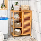 Costway Meuble de Salle de Bain sur Pied en Bambou avec Porte Simple & - Voir Détails