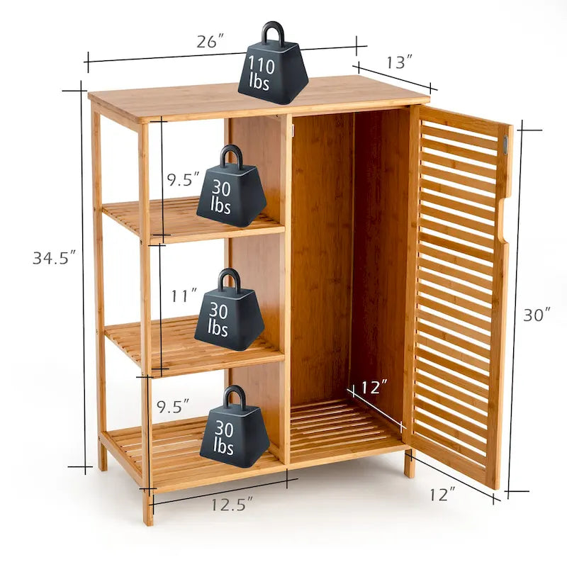 Costway Meuble de Salle de Bain sur Pied en Bambou avec Porte Simple & - Voir Détails